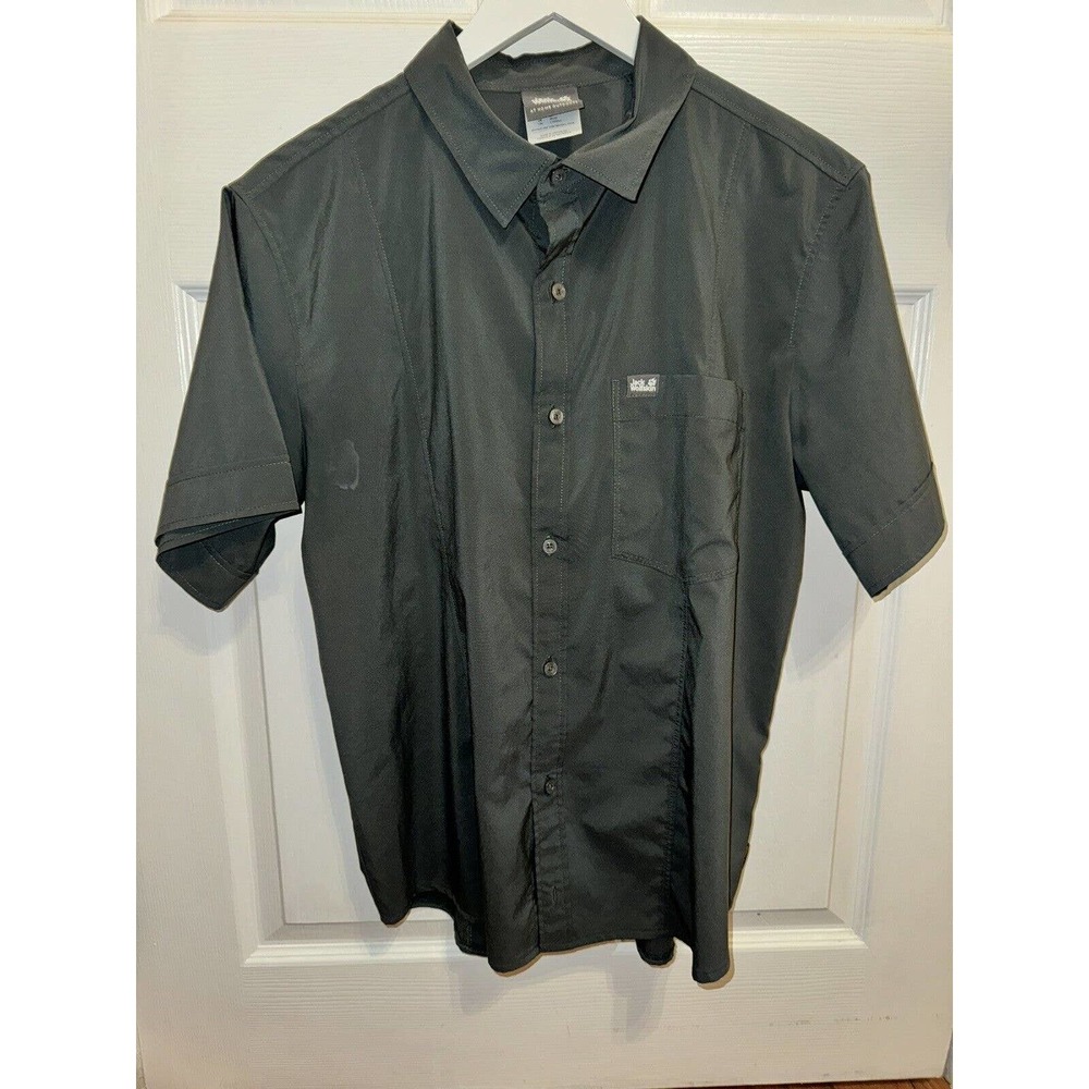 Jack Wolfskin Mens Button‎ Up Pocket Polyester Short Sleeve Shirt Green M